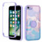 Yoedge Kickstand Phone Case for iPhone 7 Plus/8 Plus 5,5, 360°Rotatable Magnetic Ring Holder Cases, Full Body Shockproof Silicone TPU Back Cover with Built-in Screen Protector Case, marble