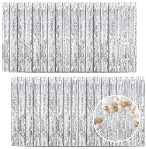 Lametta Vorhänge Silber, 30 Stück 1x2.5M Folie Fransen Luftschlangen Deko Metallic Tinsel Vorhange Hintergrund Folien Luftschlangen für Geburtstag, Hochzeit, Weihnachten, Neujahr, Disco Party Deko