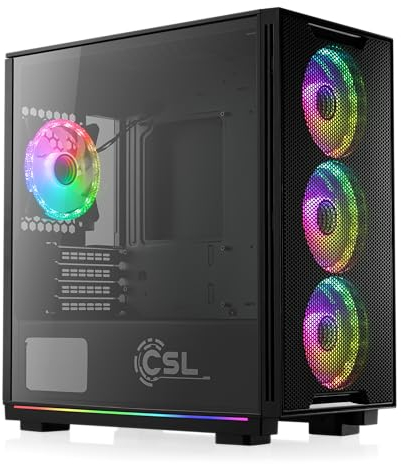 Gaming PC-Gehäuse Lumina - Midi-Tower, aRGB Beleuchtung (inkl. Steuerung & Akustik-Sensoren), Glas-Seitenteil, vormontierte Lüfter, ATX, mATX, Mini-ITX, schwarz