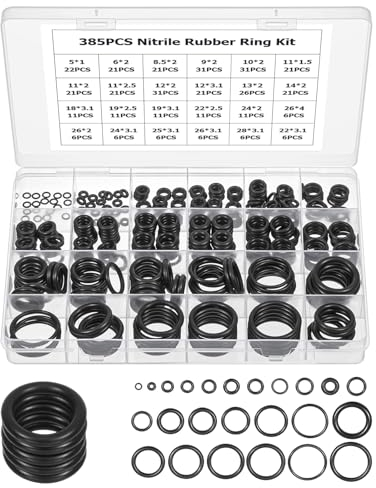 YAIXLKEU 385 Pezzi 24 Misure Nitrilica O-ring Gomma Guarnizioni di Tenuta,Neri O-ring Assortimento Kit, guarnizioni idrauliche,per Rubinetti,Idraulici Rondelle,Aria Condizionata,Automobile