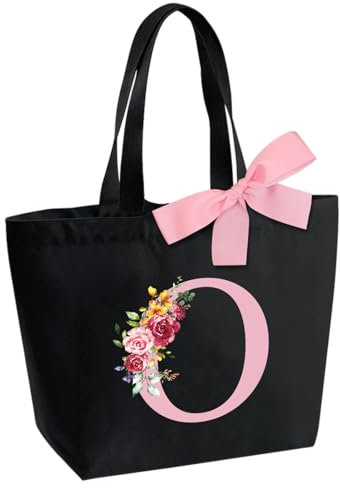 Sac Fourre-Tout Personnalisé avec Initiale, Sac Tote bag avec Noeud Papillon, Adapté pour Mariage Vacances Voyage Anniversaire Noël, Sac Cadeau Parfait pour femmes demoiselles d'honneur maman amis O