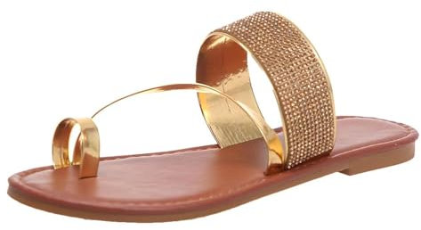 YUECIBAI Pantoletten Zehentrenner Damen Mode Lack Leder Flach Absatz Sandalen Frauen Bling Strass Schmal Band Strand Freizeit Hausschuhe 40 Gold