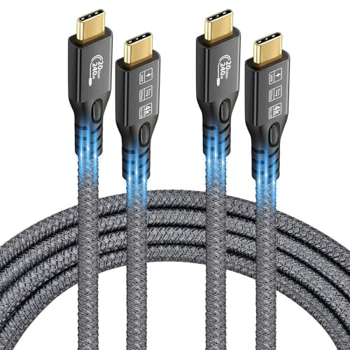 Chenlenic - Cable USB C 3.2 Gen2x2 20Gbps, 2 unidades tipo C 4K@60Hz UHD Video 5A/240W PD3.1 Fast Charge Cord with E-Marker Compatible con Thunderbolt 3/4 for iPhone 15Pro MacBook (2, 2 unidades USB C
