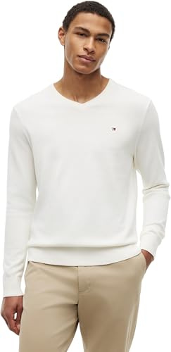 Tommy Hilfiger Herren Pullover Essential Cotton V-Ausschnitt, Elfenbein (Ivory Petal), XXL