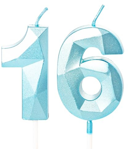Geburtstagskerzen Zahlen 16 Jahre, 5cm Geburtstag Kerzen, 3D Zahl Blau Kerzen 16. Geburtstag Mann Tortendeko für Geburtstag Party, Hochzeiten, Firmenfeiern, Jubiläen
