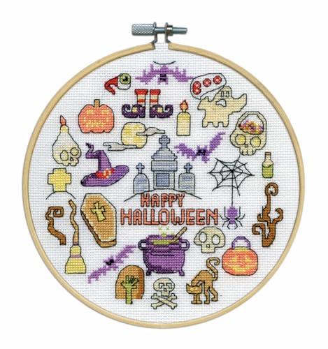 Design Works Crafts Kreuzstich Stickpackung mit Stickrahmen Frohes Halloween I, Zählmuster