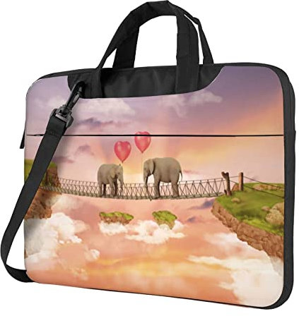 SDFCUMDM Laptoptasche mit Elefantenmotiv auf einer Brücke, passend für 39,6 cm (15,6 Zoll) Laptops und Tablets, schlankes Design, Business Casual oder Schule, Schwarz , 15.6 inch