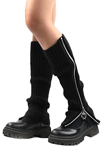 Genérico Calcetines Hombre Azul Medias Fucsia Mujer Mujer Calentadores de piernas de punto acanalados Punk gótico para mujer, calcetines para botas de Color Calcetines Piscina Mujer (Black, A)