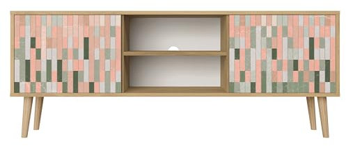 Healancy Biomedical TV Schrank mit 2 Türen - Kommode - Fernsehschrank - Lowboard - Fernsehtisch - Wohnzimmer Möbel - Board mit Stauraum - Tisch - Sideboard - Fernsehrregal Riva-Eiche