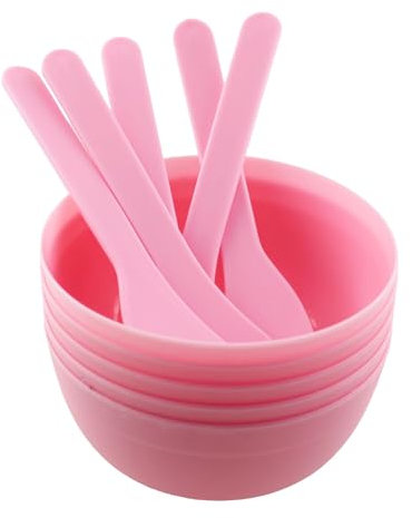 TAODAN 6PCS DIY Glue Mixing Plastic Bowl with Glue Mixing Spoon Pink Beauty Mask Debugging Tool Stirring Stick Cosmetic Slime Making Tools