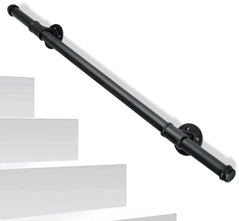 Daromigo Handlauf Treppe, Geländer Treppengeländer Innen & Außen, Handlauf Schwarz, Wandhandlauf Inklusive Montagematerial, Treppe Wandhalter Haltegriff Stange, für Treppen, Brüstung, Balkon (100 cm)