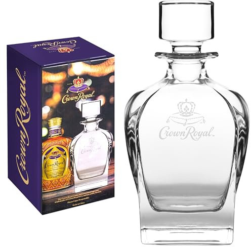 Crown Royal Glass Whiskey Decanter – 750ml Elegant Glass Decanter with Stopper – Officially Licensed Barware for Bourbon, Scotch & Cocktails Compatible