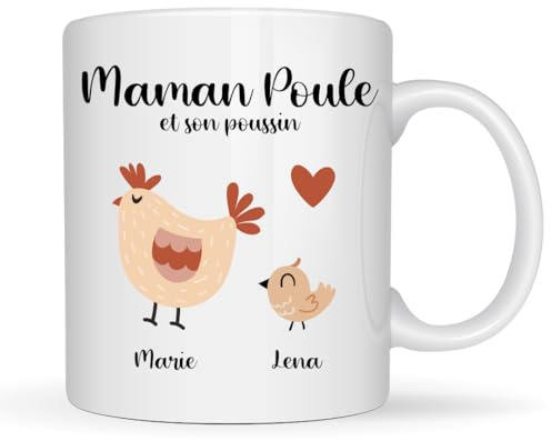 henrietteandco - Tasse Personnalisable Cadeau Pour Maman - Mug Personnalisé Maman Poule - Idées Cadeaux Pour Fête des Mères - Idee Femme Anniversaire - Idee Cadeau Noël - 330 mL Céramique