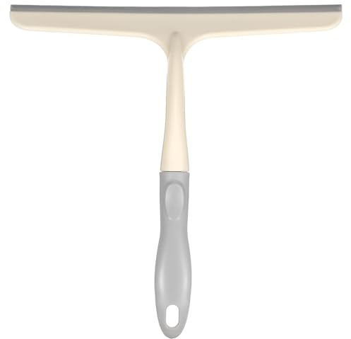 sourcing map Shower Squeegee 9.6 Inch Length Water Blade Cleaner Tool Household Mirror Squeegee with Hole for Windshield Window Cleaning Glass Door, Beige