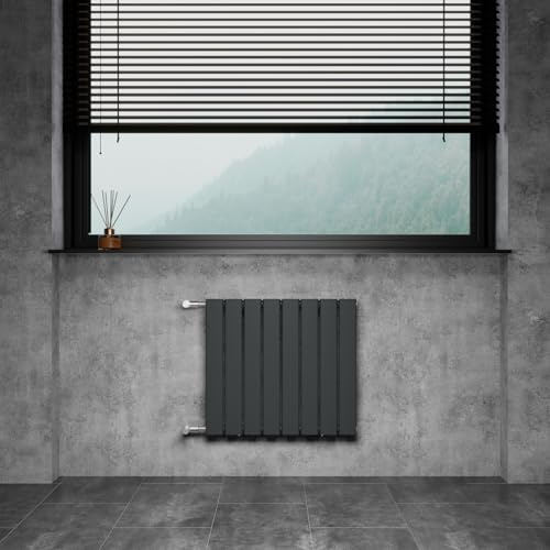 WITEN&NOCK Radiatore di design, piatto, colore antracite, 600 x 550 mm, monostrato, con attacco laterale, distanza tra i mozzi 500 mm, valvole termostatiche incluse