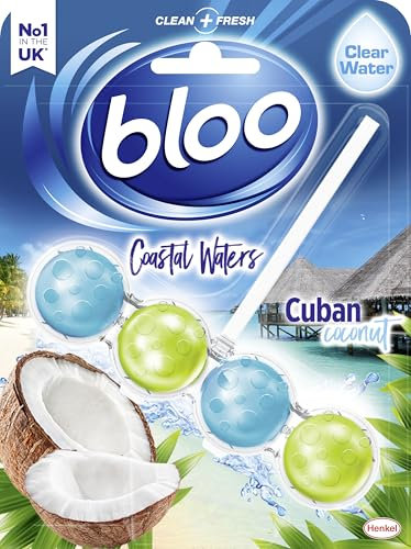 Bloo Toilet Rim Block #MyHappyPlace Loo Lagoon Coconut Water (50g), Clear Water Toilet Rim Block with Fresh Coconut Scent, with Anti-Limescale Formula, Pack of 1 Rimblocks
