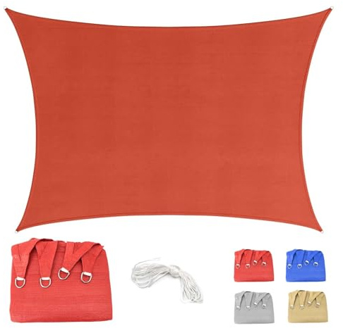 Sonnensegel, rechteckig, 3 x 4,5 m, atmungsaktives HDPE, für den Außenbereich, 95 % UV-Schutz, für Terrasse, Garten, Hof, Terrasse, Hof, Terrasse, Terrasse, Hof, Terrasse, Pergola, mit Seil, Rot (wir
