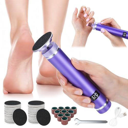 Jellybibo 2 in 1 Elektrischer Fuß Hornhautentferner & Nagelschleifer mit 60 Köpfen, 2000mAh wiederaufladbar, 12 Geschwindigkeiten, LCD-Display, Pediküre Werkzeug für harte Haut & rissige Fersen
