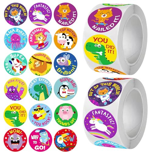 1000 Stück Motivationsaufkleber für Kinder 18 Tiermotive, 4cm Selbstklebende Belohnungsaufkleber Süße Lob-Sticker für Lehrer & Eltern – Sticker für Grundschule, Unterricht, Zuhause ﻿