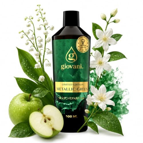 Giovani Wäscheparfüm METALLIC GREEN 500 ml | Wäscheduft Duft Mit süßen und frischen Noten Zedernholz & Moschus, grünem Apfel, Jasmin, Maiglöckchen, – Elegant & langanhaltend | (100 Waschungen)