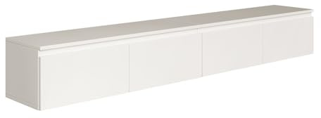 Selsey Hängeboard Bemmi 28,4x200x31,8 cm, Minimalistisches TV Lowboard, Weiß, Hochwertige Spanplatte mit ABS-Kanten, Zwei Klappenfächer,Melaminbeschichtet, Ideal fürs Wohnzimmer