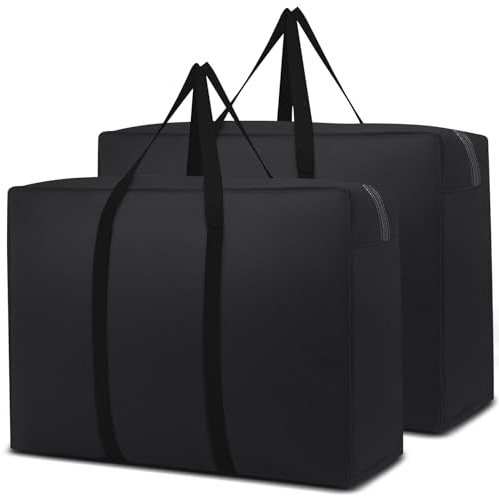 ARVINKEY 110L Large Storage Bags with Zips, 2 Pack Under Bed Storage Organsier Duvet Storage Bag King Size for Bedding Clothes Laundry Packing Moving, Black
