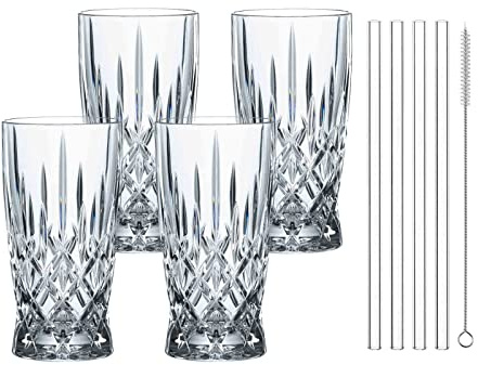 Spiegelau & Nachtmann Latte Macchiato Set Noblesse, Spülmaschinengeeignete Heißgetränke-Gläser, Glastrinkhalme 21 cm, 24-teiliges Vorteilsset, Kristallglas