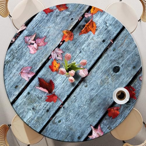 Odot Tischdecke Abwaschbar Rund mit Gummizug, Tischdecke Rund 60-140cm Abwischbar Wasserdicht Gartentischdecke für Draußen Spanntischdecke für Garten Party Versammlung, Ahornblatt (Grau,90cm)