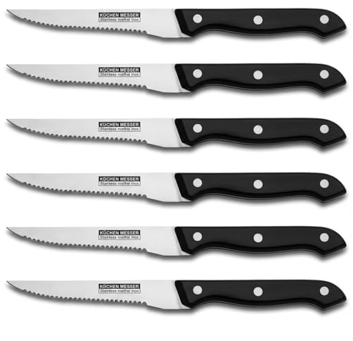 l&j Coltelli da Tavola Coltello da Bistecca in Acciaio Inox Set n 6 Pezzi Coltelli da Cucina Lama 11,5 cm, Adatto per Carne Pomodoro Bistecca Affettare Pane Formaggio Posate Lavabile in Lavastoviglie