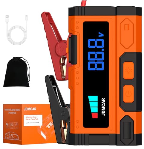 JDMCAR Starthilfe Powerbank für Pkw 12000 A, Starter Powerbank | 12V Autobatterie Booster mit LCD & LED Taschenlampe, passend für 9L Benzin / 8.5L Diesel, SUV, Motorräder, Rasenmäher