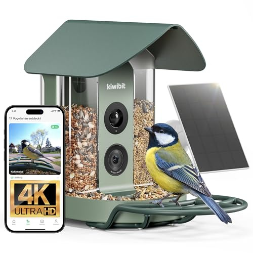 Kiwibit Vogelhaus mit Kamera, 4K KI-Erkennung, Solarpanel, mit Kiwibit Plus | Live-Ansicht, KI-Vogelerkennung mit Kiwibit , Echtzeit-Alarm, 8MP Fotos und Nachtsicht