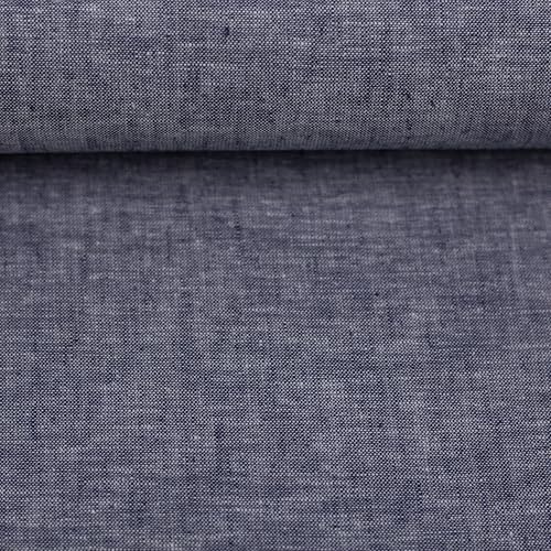 MAGAM-Stoffe Alina Baumwoll-Leinen Mode Meterware 50cm (Chambray dunkelblau)