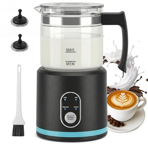 Dcceeo Espumador de Leche Eléctrico, Calentador de Leche 4 en 1 para Espuma Caliente y Fría, Silencio Apagado Automático Espumador Leche Electrico para Latte, Cappuccino, Chocolate Caliente