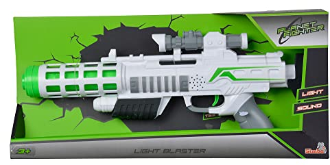 Simba 108046945 - Planet Fighter Light Blaster Gewehr, mit Licht und Sound, Farbwechselfunktion, 44cm, ab 3 Jahren. Kunststoff, Weiß-silberne