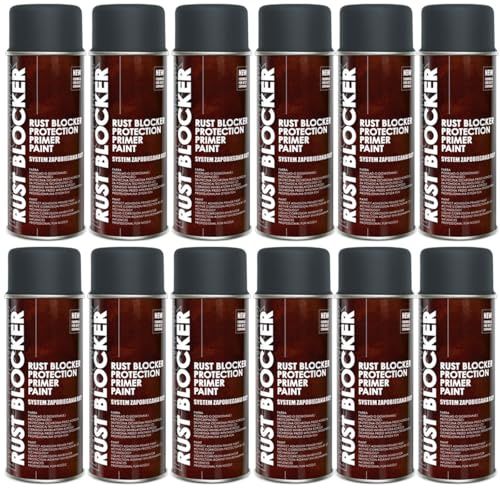 Deco Color 12er Sparpack 400 ml Rust Blocker 4in1 Metallschutzlack Rost Stop Lack GRAU matt RAL 7016, 4in1 -Haftvermittler - Aktiver Rostschutz - schnelltrocknender Lack - effektiver Schutz