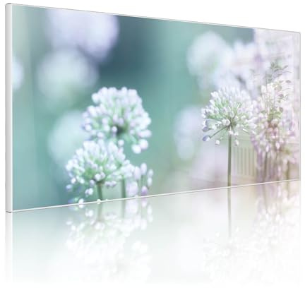 banjado Magnettafel Metall 78 x 37cm - beschreibbare Magnettafel - Metall Pinnwand als Memoboard - Magnetwand Küche, Büro, Kinderzimmer Weiß inkl. 4 Magnete & Montageset - Motiv Lauchblüte
