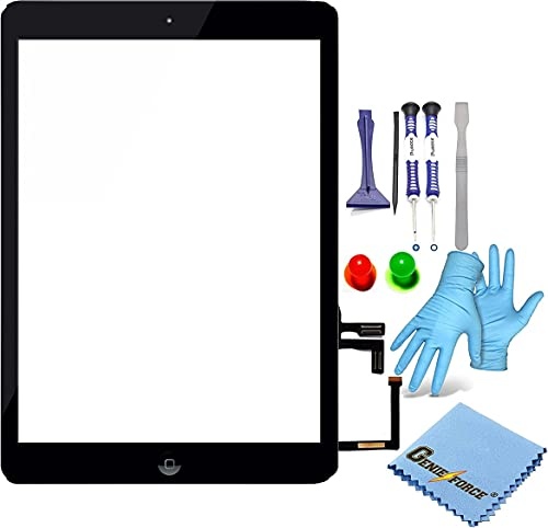 GENIE FORCE Touchscreen Glas Digitizer für iPad Air 5. Gen, mit original LVA Flexkabel, Homebutton - inkl. 9-in-1 Profi Werkzeugsset- SCHWARZ Black