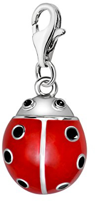 Quiges Charm Anhänger Rot Emaille 3D Insekt Marienkäfer 925 Silber mit Karabinerverschluss für Bettelarmband
