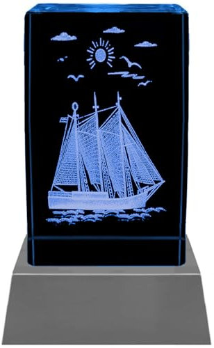 Kaltner Präsente Stimmungslicht - Das perfekte Geschenk: LED Kerze/Kristall Glasblock / 3D-Laser-Gravur/Schiff Segelschiff/Meer Urlaub Urlaubserinnerung Maritim