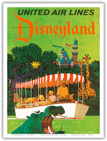 Pacifica Island Art Disneyland Kalifornien – United Air Lines – Adventureland Jungle Cruise Hippo – Vintage Airline Travel Poster von Stan Galli c.1960s – Master Kunstdruck 9 x 12