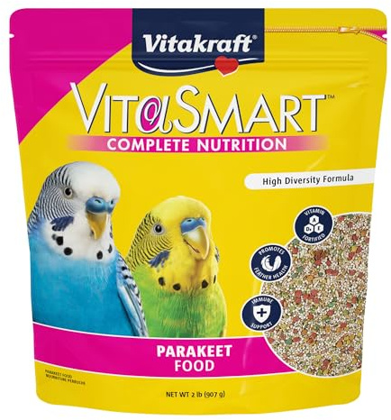 VitaSmart 2 lb Parakeet Food With Seeds Grains Fruits Veggies Omega Fatty Acids And Vitamin Enrichment For Wholesome Daily Nutrition And Happy Parakeet Mealtimes
