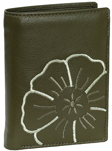 Branco Leder Geldbörse Portemonnaie Damenbörse Damen Geldbeutel Grün/Oliv - Hochformat