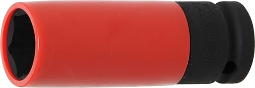 BGS 7303 | Kraft-Schoneinsatz | Innenvierkant 12,5 mm (1/2) | SW 21 mm | Länge 85 mm | Chrom-Molybdän-Stahl | Pro Torque® (Sechskant) | Kunststoffmantel für Alufelgen | Schlagschrauberbetrieb
