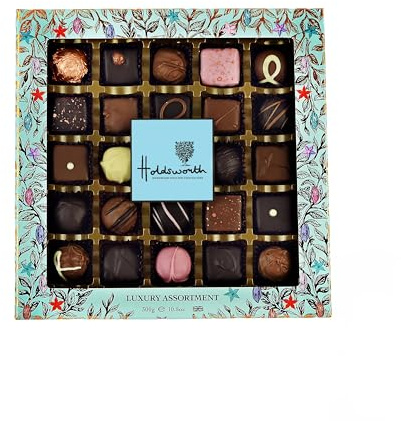 Holdsworth Chocolates Gift Box Luxury Assortment - Classic Chocolate Gift Set with Handmade Truffles & Assorted Milk, Dark & White Chocolates 300g