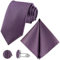 GASSANI 3-SET Violette Krawatte Streifen gestreift | Binder Lila Manschettenknöpfe Einstecktuch | Krawattenset zum Anzug Seide-Optik