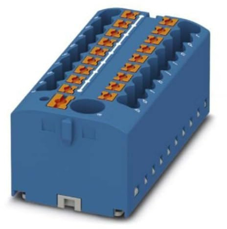 Phoenix Safe CONTACT PTFIX 6/18X2,5 BU Verteilerblock,Grundklemme mit Einspeisung,450 V,24 A,Anzahl der Anschlüsse 19,Querschnitt 0,14 mm²-4 mm²,AWG 26-12,Blau, 1 Stück