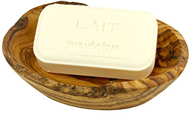 D.O.M.® Seifenschale Rustikal aus Olivenholz mit handgemachter pflanzlicher Seife Milch