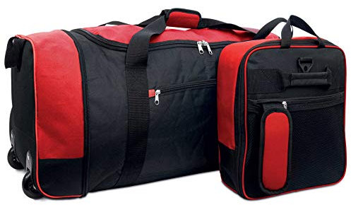 iN Holdall with Wheels - Wheeled Holdall - Bags with Wheels - Wheeled Travel Bag - Extra Large - Travel Bag - Weekender Bag - Duffle Bag (Black/Red) 80L
