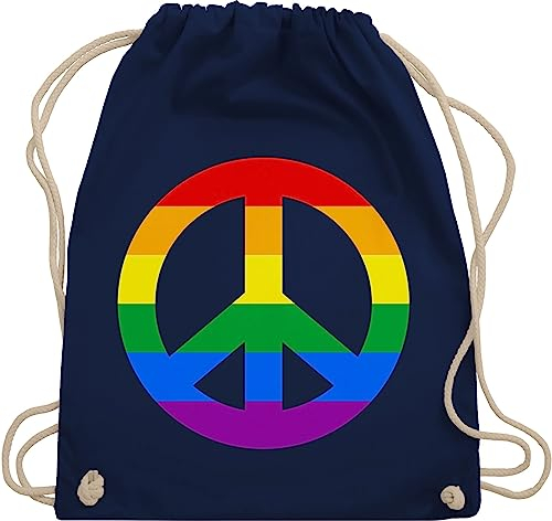 Turnbeutel Rucksack - LGBTQ Kleidung Flag - Peace Zeichen Regenbogen Pride - Unisize - Navy Blau - lgbtq-tasche lgbt gay beutel lgbtq+ csd 70er stoffbeutel lesbian hippi tasche lqbtq hippie
