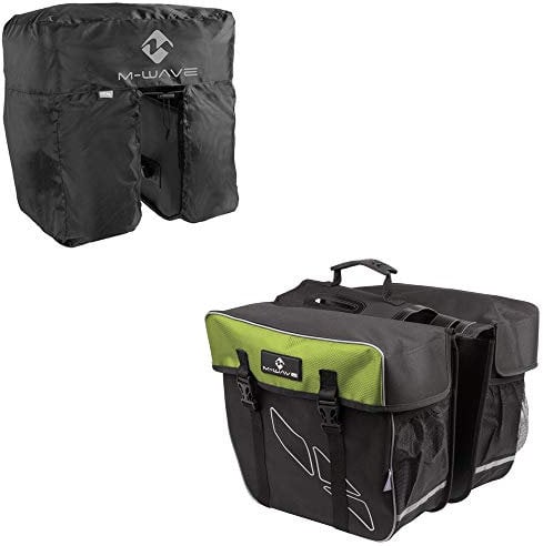 M-Wave Unisex – Erwachsene Amsterdam Double Gepäckträgertasche inkl. Regenhaube, schwarz/grün